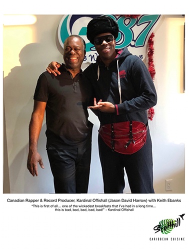 Canadian Rapper and Record Producer, Kardinal Offishall with Keith Ebanks at Scotthill Caribbean Cuisine