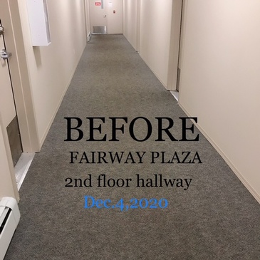 Before Cleaning Hallway Carpet at Fairway Plaza Apartments by Professional Cleaning Experts at JAG Cleaning Services Ltd.