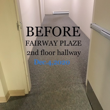 Before Cleaning Hallway Carpet at Fairway Plaza Apartments by Professional Cleaning Experts at JAG Cleaning Services Ltd.