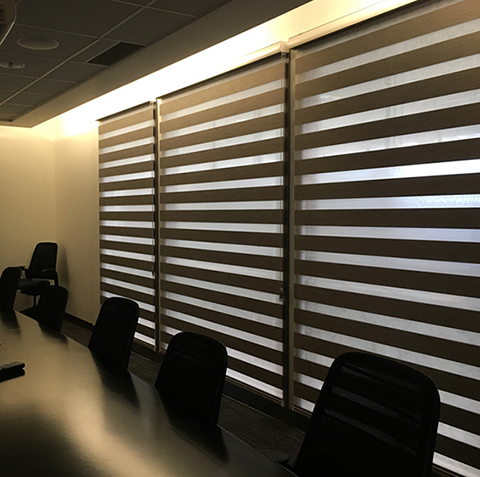 Window Shades installed for the conference room of an office by Winco Blinds & Window Fashion