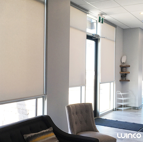 Premium Custom Roller Blinds installed for Office space by Winco Blinds & Window Fashion