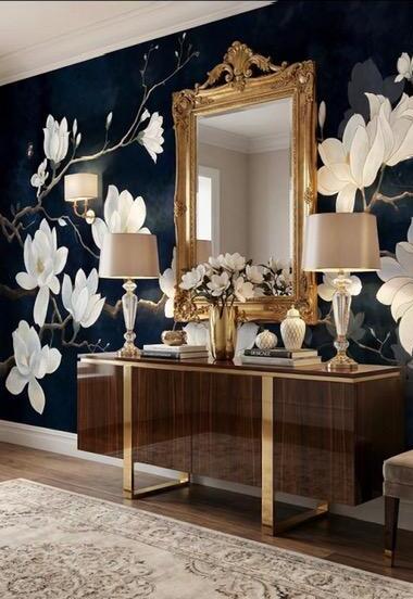 Sculptural statement console in a small foyer