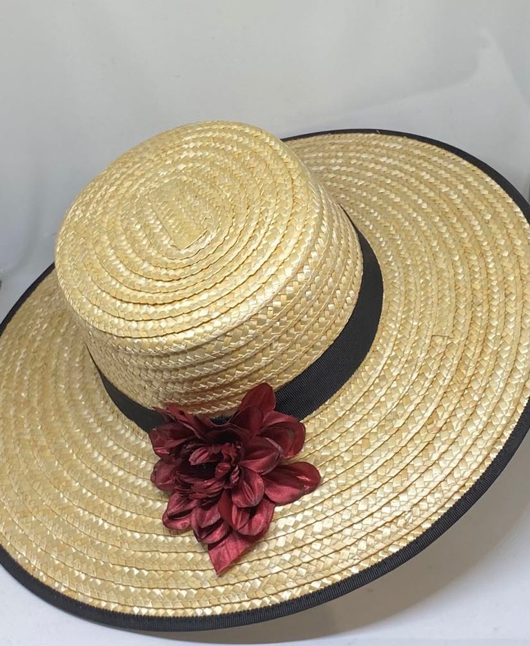 Womens sun straw boater wide brim with banding
