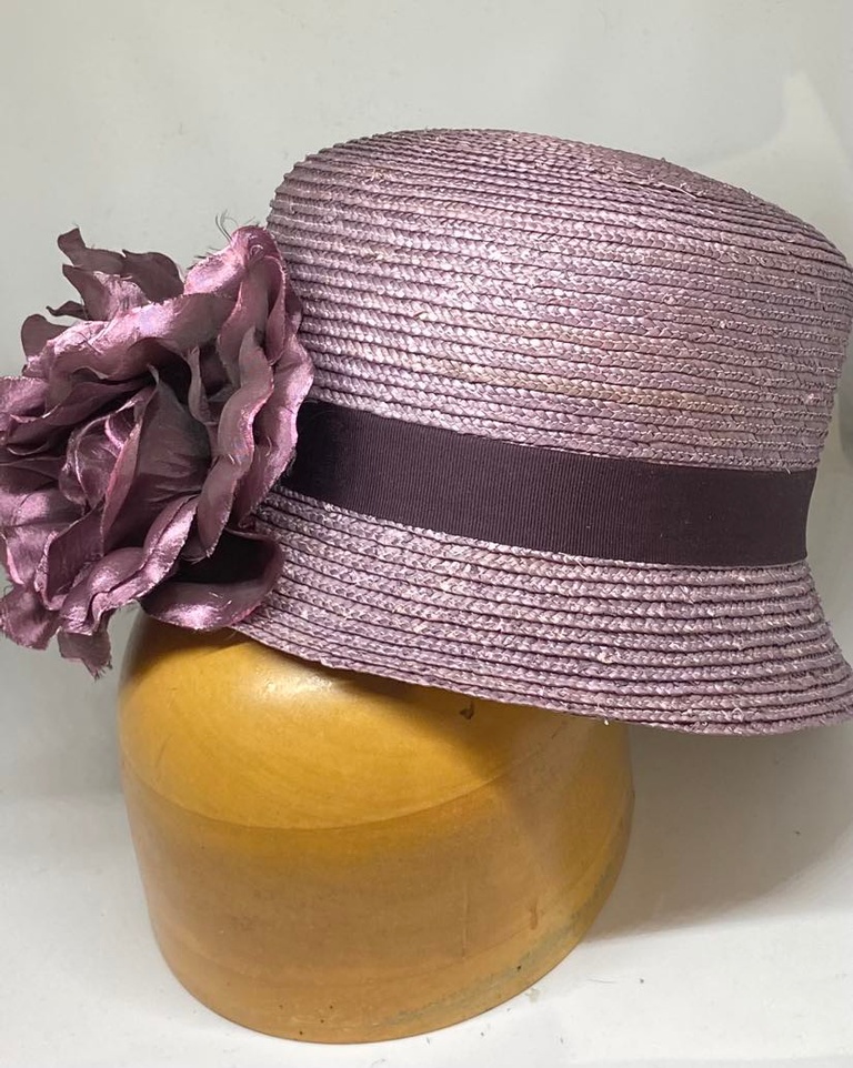 Womens light purple bucket cloche straw summer hat