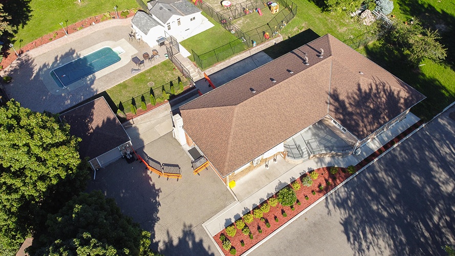 Top Aerial View of HIDE ‘n' SEEK DAYCARE - Licensed Childcare Center in Brampton, Ontario
