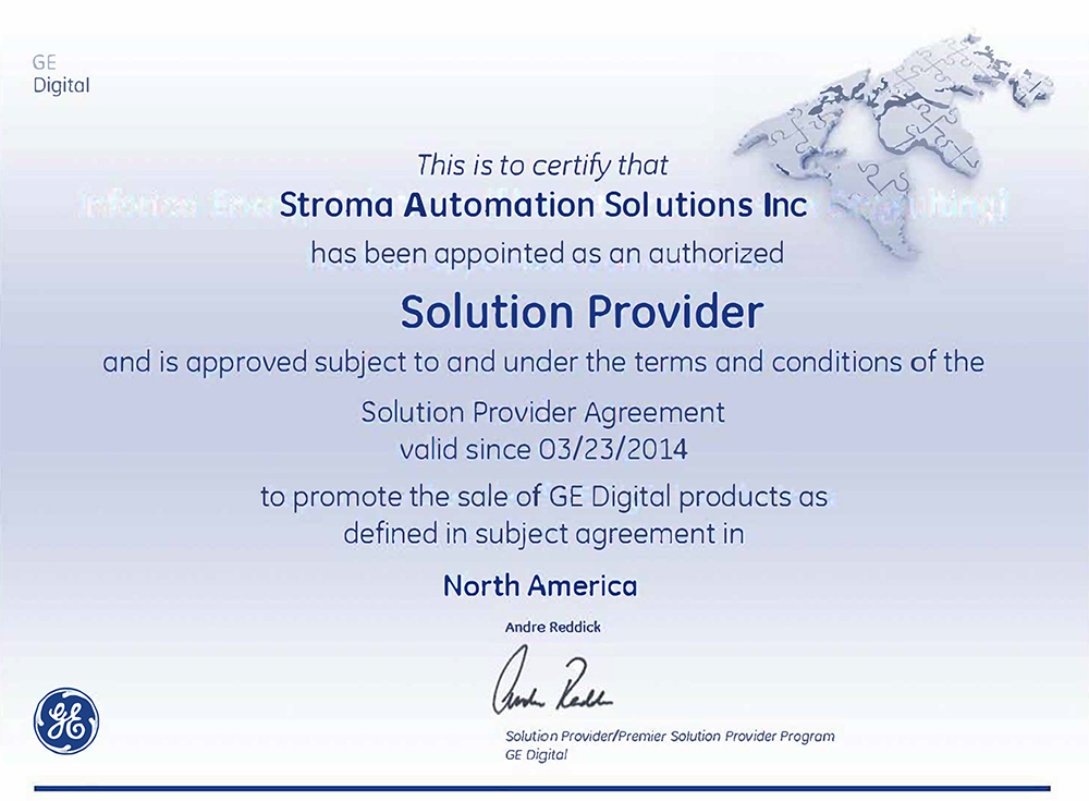 Stroma Automation Solutions Inc. - Authorised Solution Provider Certification