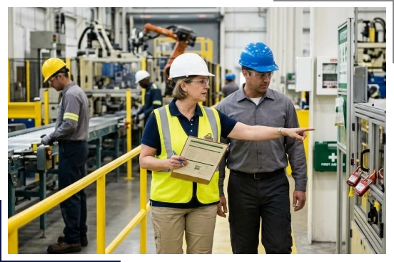 Kitchener health and safety consultant reviewing safety requirements for automation equipment.
