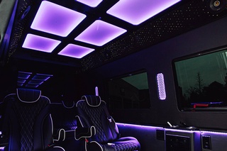 Our Custom-built sprinters are designed with a Starlight headliner for a mesmerizing ambiance