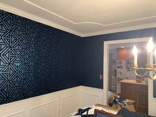 Blue Symmetrical Wallpaper Installation by Peter Ricciarelli Painting and Wallpapering Company in Whitman, MA