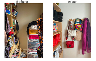 Organizing expert helped in decluttering and transforming the space of Handbag display and colorful purses