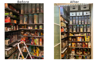 Expert personal organizer helped in decluttering and transforming the space of Grocery store shelves.