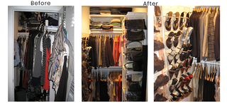 Professional organizer helped in decluttering and transforming the space of Sandals and clothes closet on racks