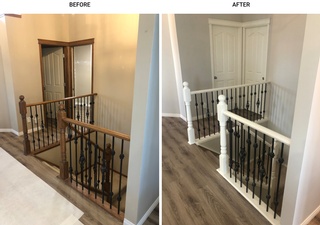 Expert Wood Refinishing Services for stair railings, enhancing both their appearance and longevity