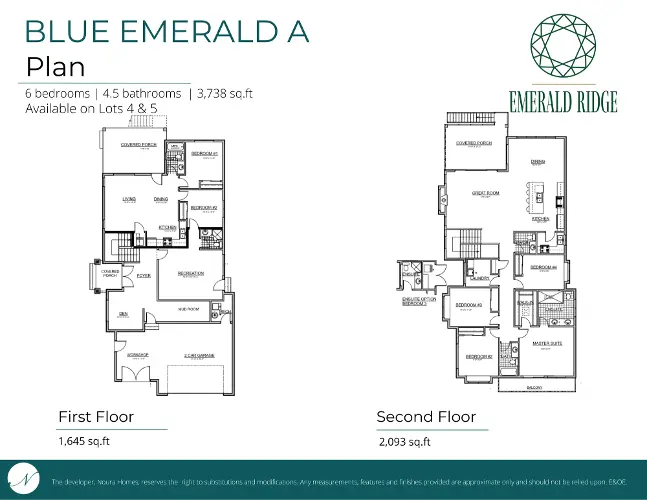 Explore the first and second-floor plans of the exquisite Blue Emerald custom home by Noura Homes