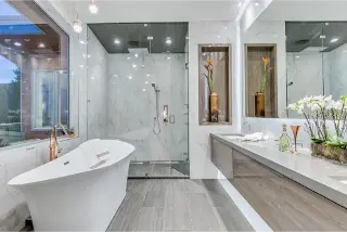 Experience the Contemporary Style Bathroom Interior at Leyland Drive, a Custom Home in West Vancouver by Noura Homes