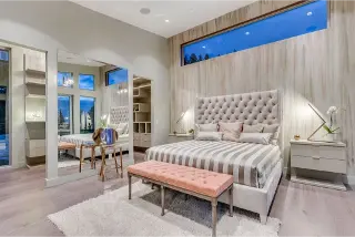 Explore the luxurious bedroom interior of Leyland Drive, a custom home in West Vancouver by Noura Homes