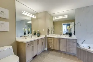 Explore the bathroom interior within Highland custom homes, expertly crafted by Noura Homes