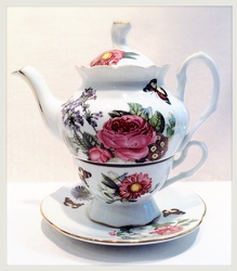 PORCELAIN TEA FOR ONE (HUMMINGBIRD) COMES WITH PERSONAL SIZED TEA POT, TEA CUP AND SAUCER