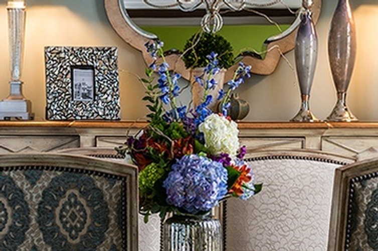 Flower Bouquet on Table - Luxury Living Room Interiors by R Designs, LLC