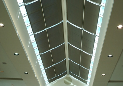 EN3 Sunprotection, Skylights, Elektra Motorized Sloping Skylight Roller System, Phifer Sheerweave Screen, Channels with Integrated Tube Supports, Vaughan, Ontario, 2