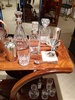 Crystal Decanters on Wooden Table -  English Barware Collection at The Silver Peacock Inc