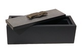 Rectangular Black Storage Box with Abstract Bronze Handle - Leather Desk Accessories at  The Silver Peacock Inc