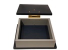 Stone Gray Cobalt Nappa Leather Box with 24kt gold plated bronze hinges at The Silver Peacock Inc
