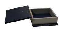 Exquisite Box leather box in Stone Gray nappa leather with a large 24kt gold plated brass hinges - Leather Desk Accessories