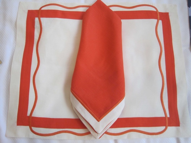 Red and White Table Placemats and Napkin Set at The Silver Peacock Inc
