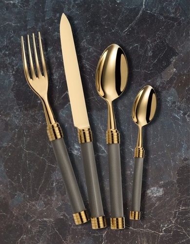 Alain Saint Joanis Grey and Gold Cutlery Set at The Silver Peacock Inc - Gold Flatware