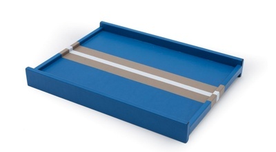 Rectangular Blue Leather Valet Tray With a Central Gray and White Stripe - Leather Accessories at the Silver Peacock Inc