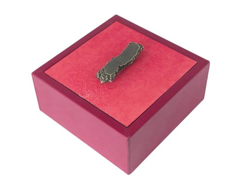 Berry Pink Leather and Shagreen Box With Abstract Bronze Handle at the Silver Peacock Inc