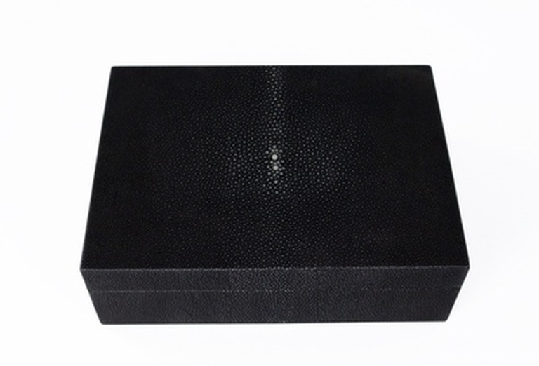 Walnut Wood Shagreen Box - Leather Desk Accessories at the Silver Peacock Inc