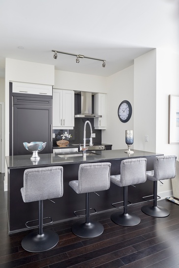 Grey Kitchen Counter Chairs - Custom Home Decor in Oakville ON by Parsons Interiors Ltd.