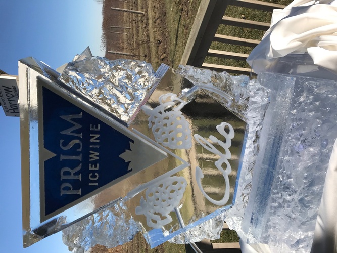 Prism Ice Wine Logo by Festive Ice Sculptures for a Covid-19 Home Party