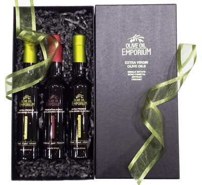 Gourmet Gift Trio - Varietal Olive Oil, Flavoured Olive Oil and Balsamic Vinegar Gift Set