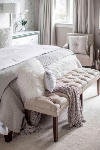 Upholstered Bedside Bench - Bedroom Renovation Services Aurora by Royal Interior Design Ltd