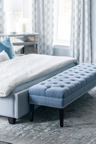 Blue Bed End Bench - Whitby Bedroom Renovations by Royal Interior Design Ltd