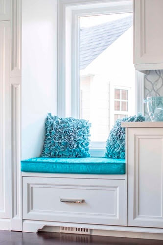Ruffle Throw Pillows on Window Couch - Kitchen Renovation Services Newmarket by Royal Interior Design Ltd
