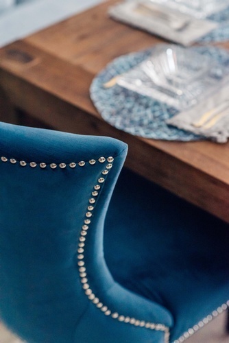 Blue Velvet Dining Chair - Newmarket  Kitchen Renovations by Royal Interior Design Ltd