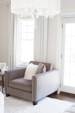Grey Accent Chair with Throw Pillows - Markham Bedroom Decor by Royal Interior Design Ltd