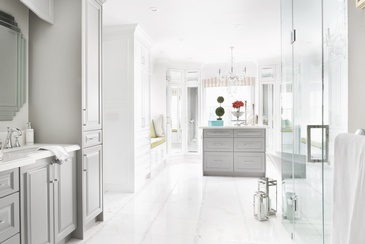 Grey and White Bathroom Renovations Whitby - Royal Interior Design Ltd.