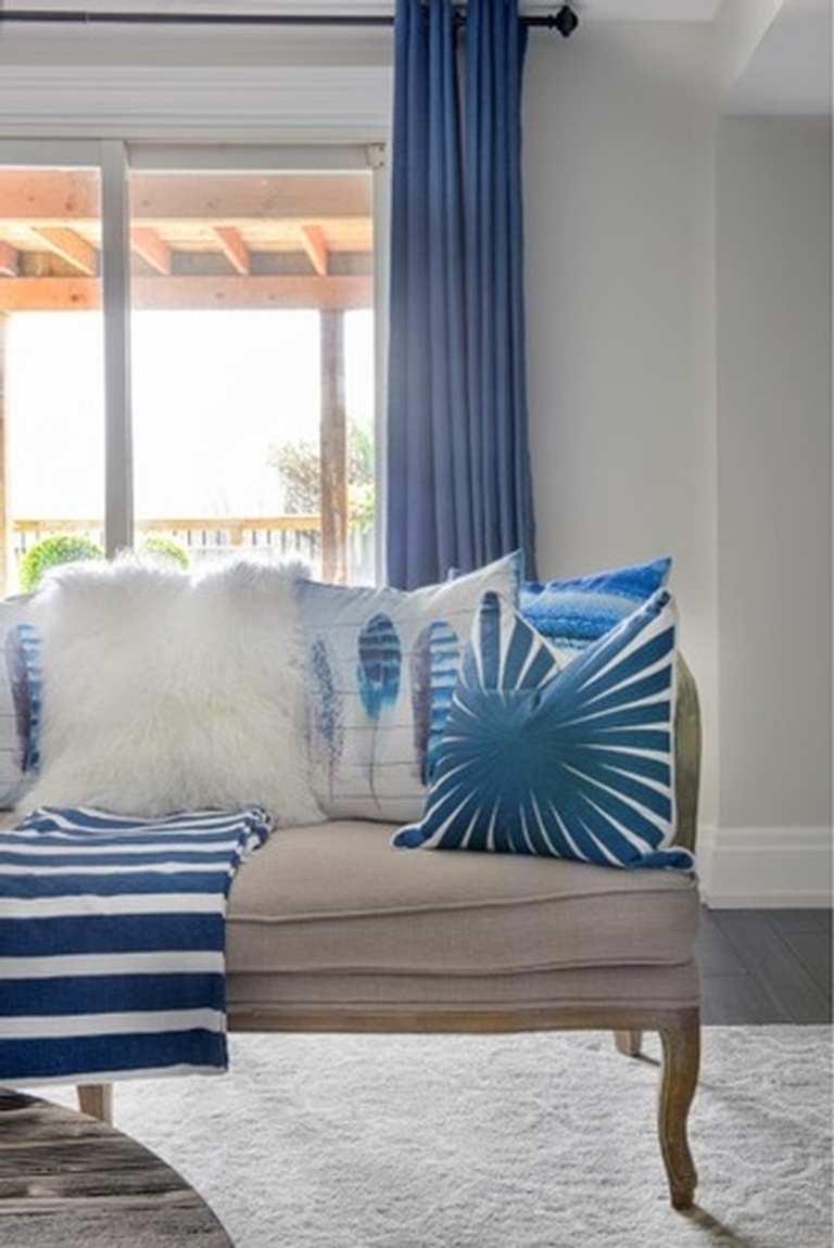 Blue and White Throw Pillows - Multifunctional Basement Renovations Aurora by Royal Interior Design Ltd