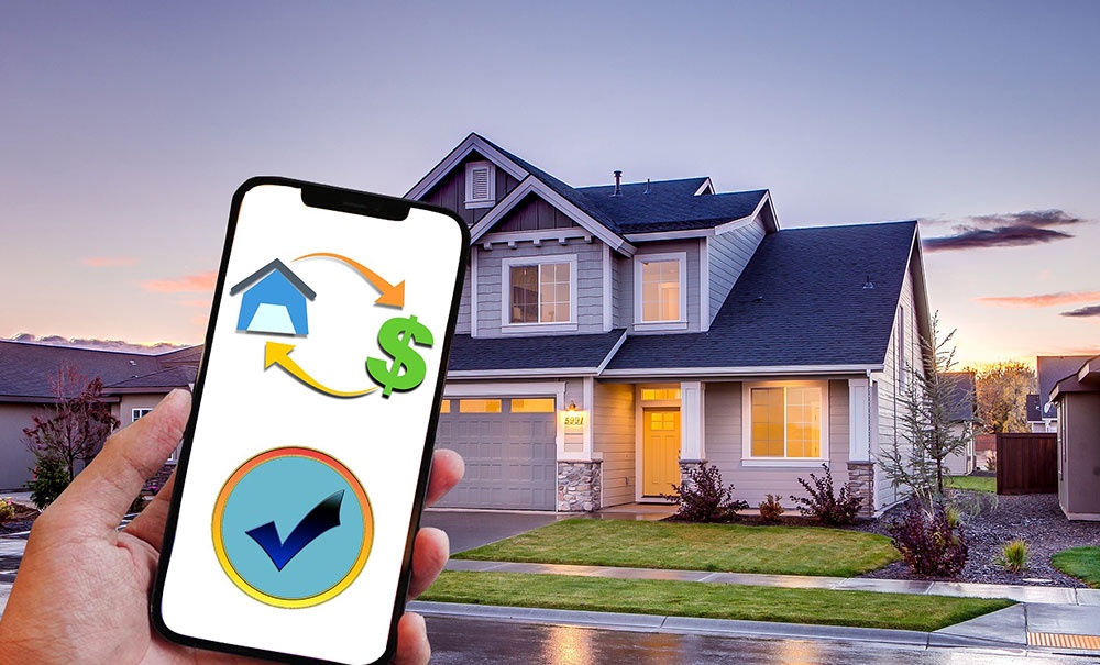 A person buying a house sight unseen using a smartphone