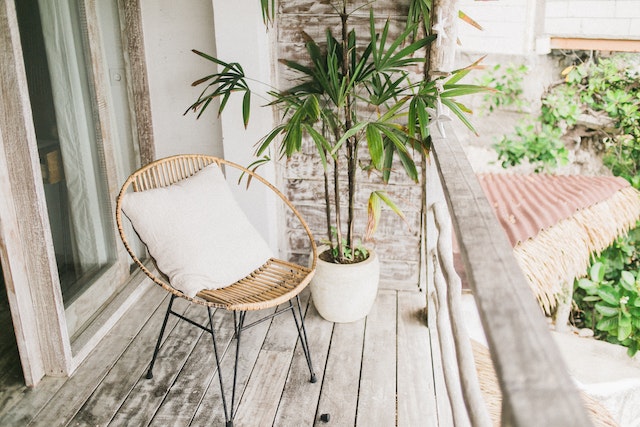wooden balcony with chair