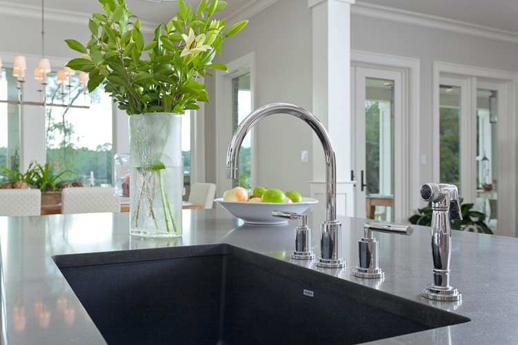 Kitchen Sink with attached Silver Centerset Kitchen Faucet 