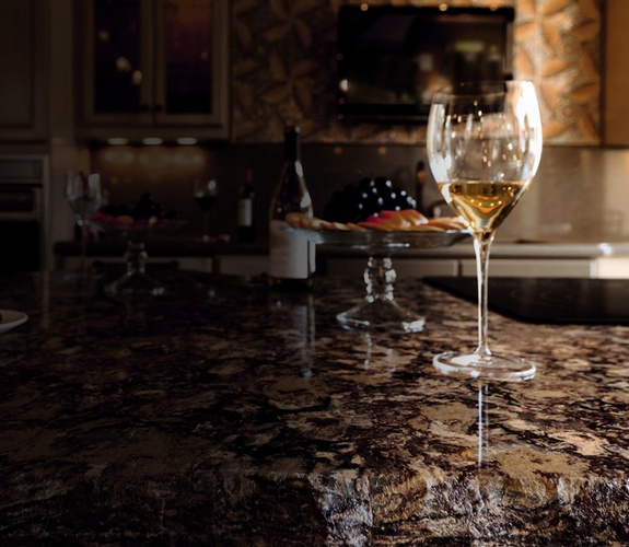 Wine Glass on Quartz Kitchen Countertop