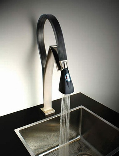 Turned on Black and Grey Modern Kitchen Faucet 