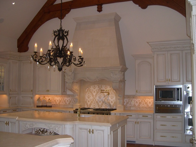Sculpted Stone Kitchen Hood Design by Old Castle Home Design Center