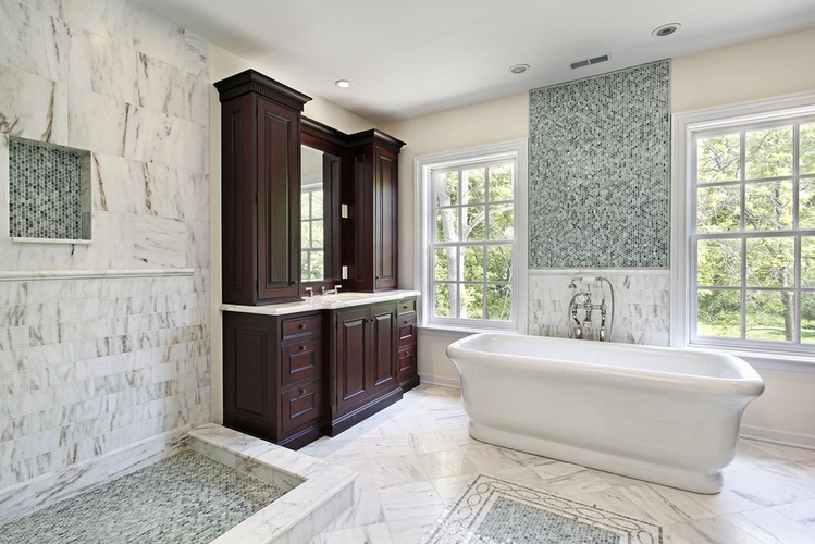 Glass Mosaic Tiles for Bathroom by  Old Castle Home Design Center 